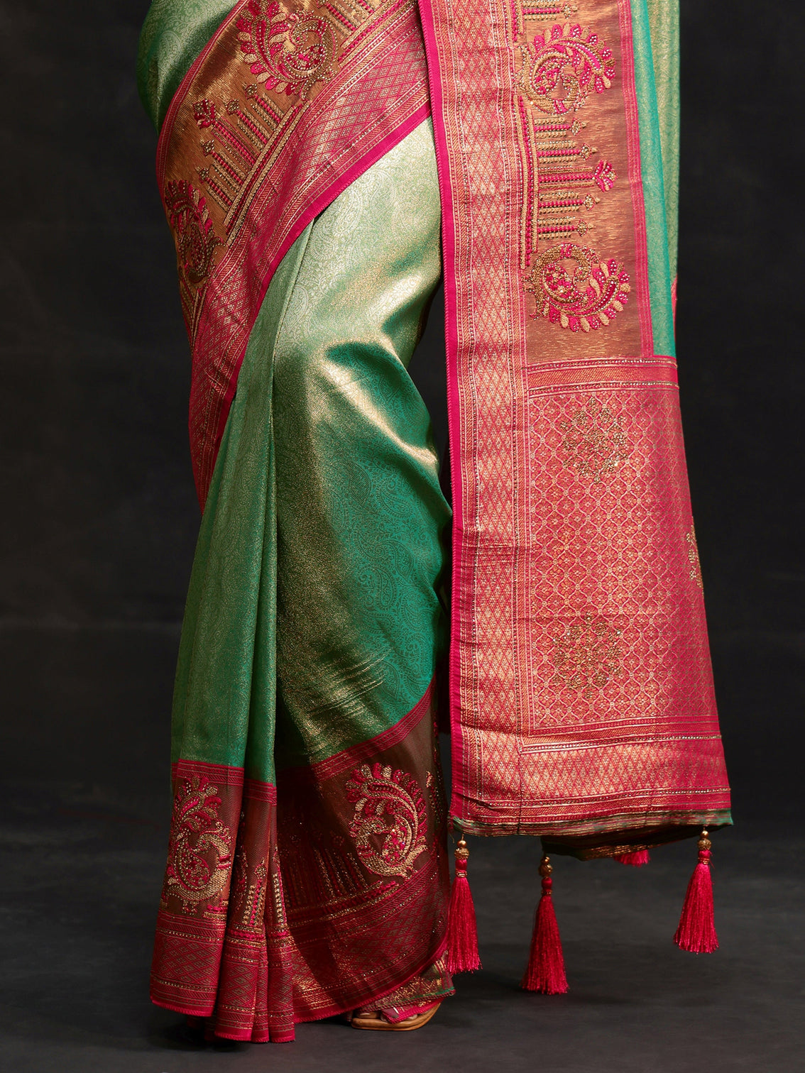 Mameraa Sea Green Woven Design Silk Blend Saree
