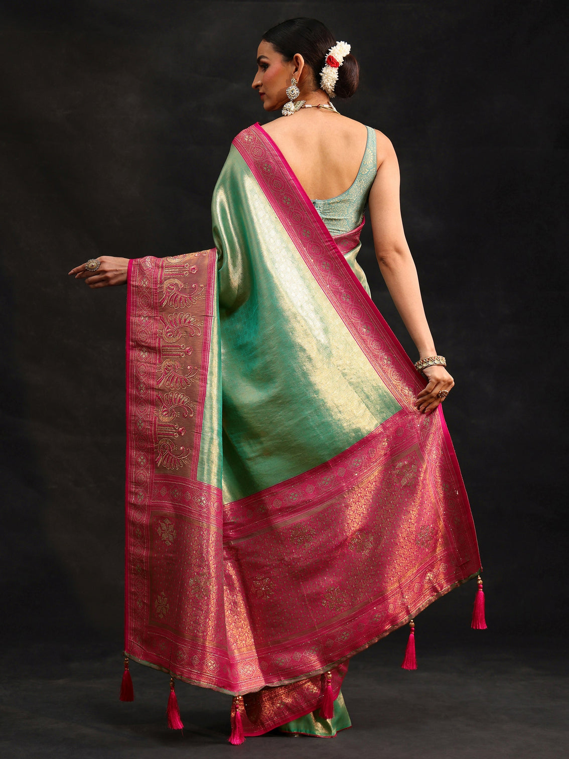 Mameraa Sea Green Woven Design Silk Blend Saree