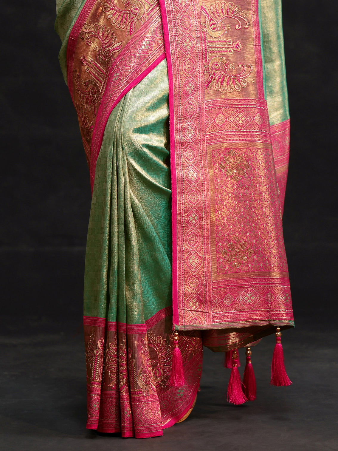 Mameraa Sea Green Woven Design Silk Blend Saree