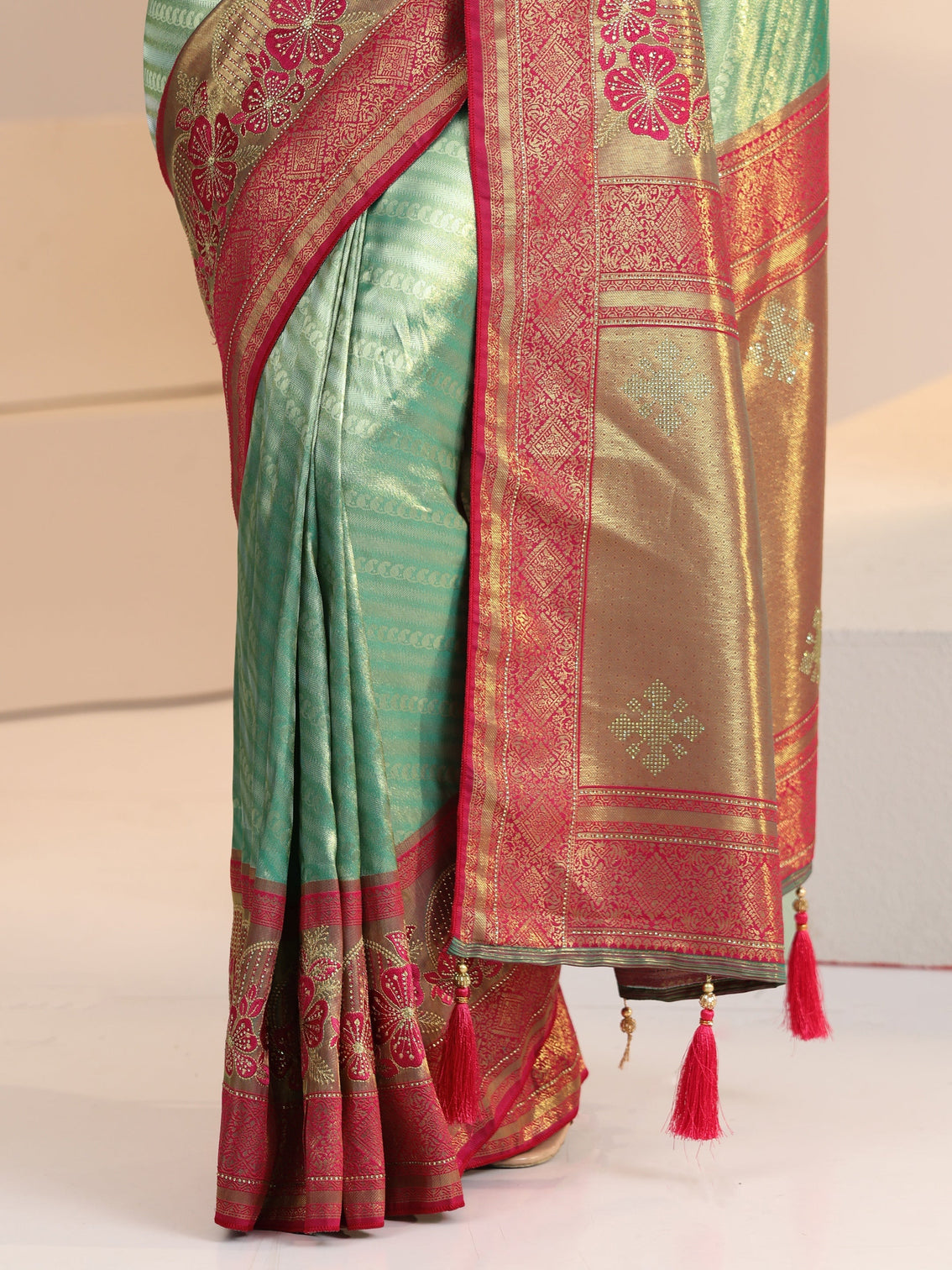 Mameraa Seafoam Green Woven Design Silk Blend Saree