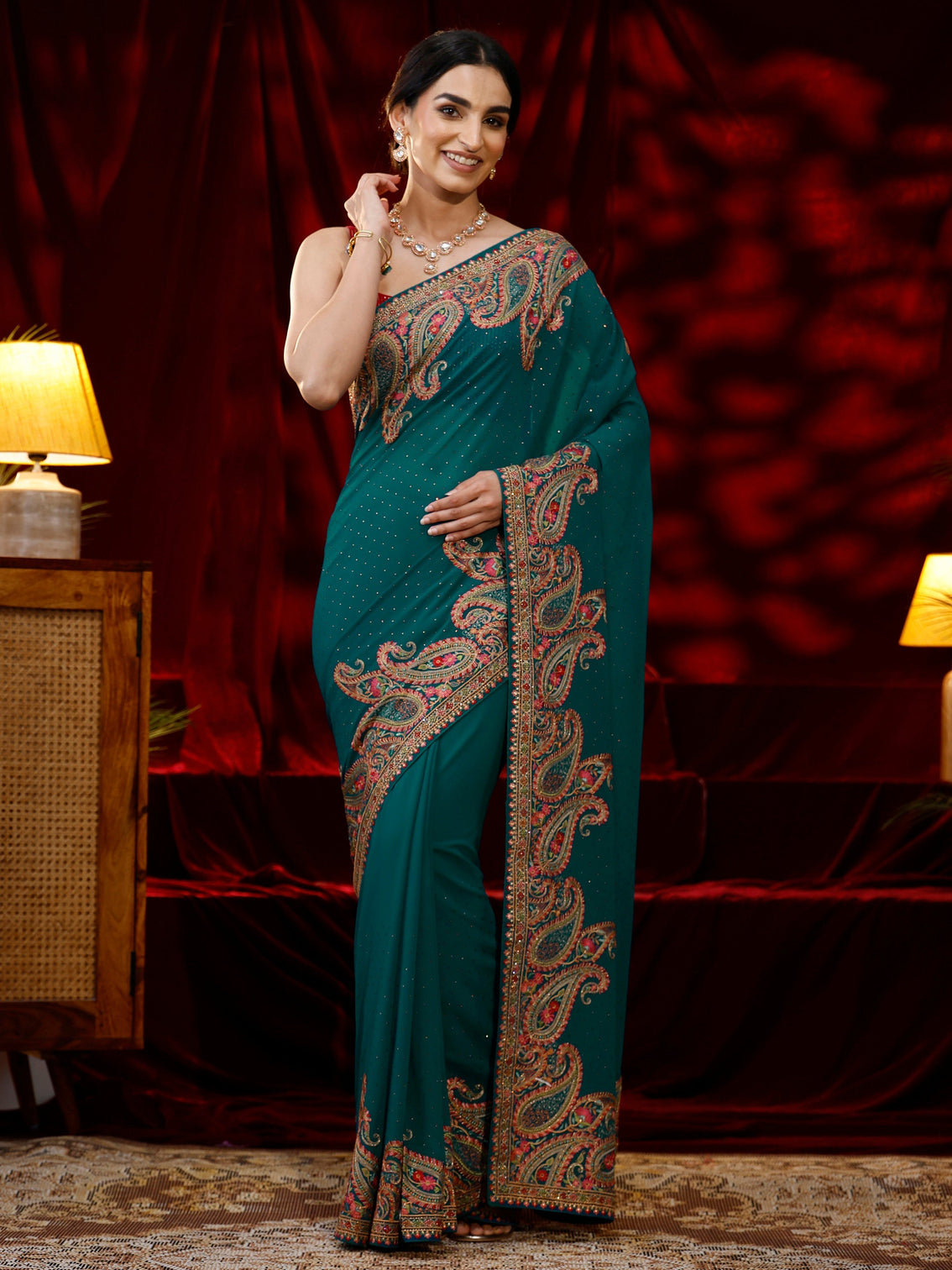 Mameraa Green Embellished Georgette Saree