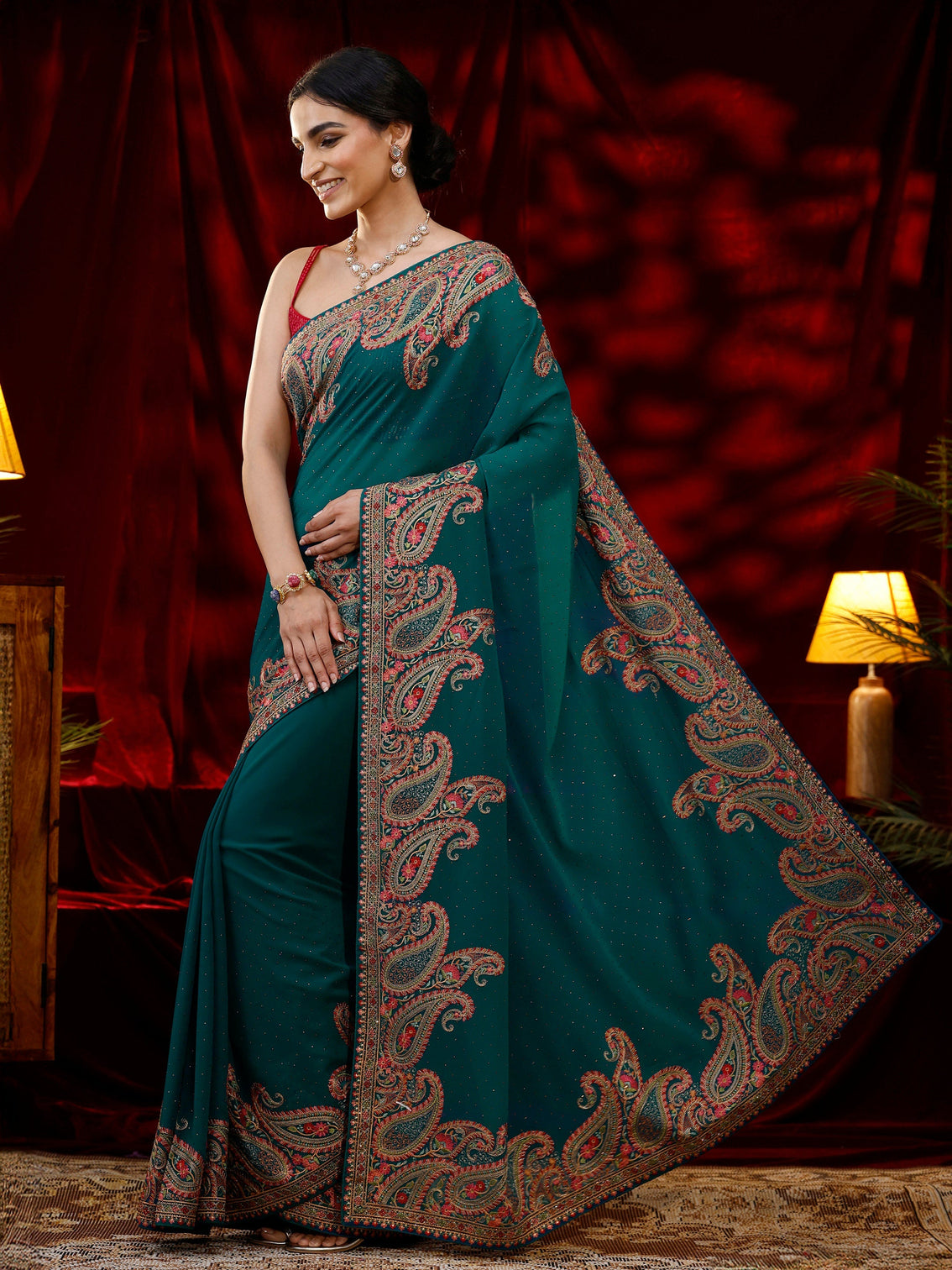 Mameraa Green Embellished Georgette Saree