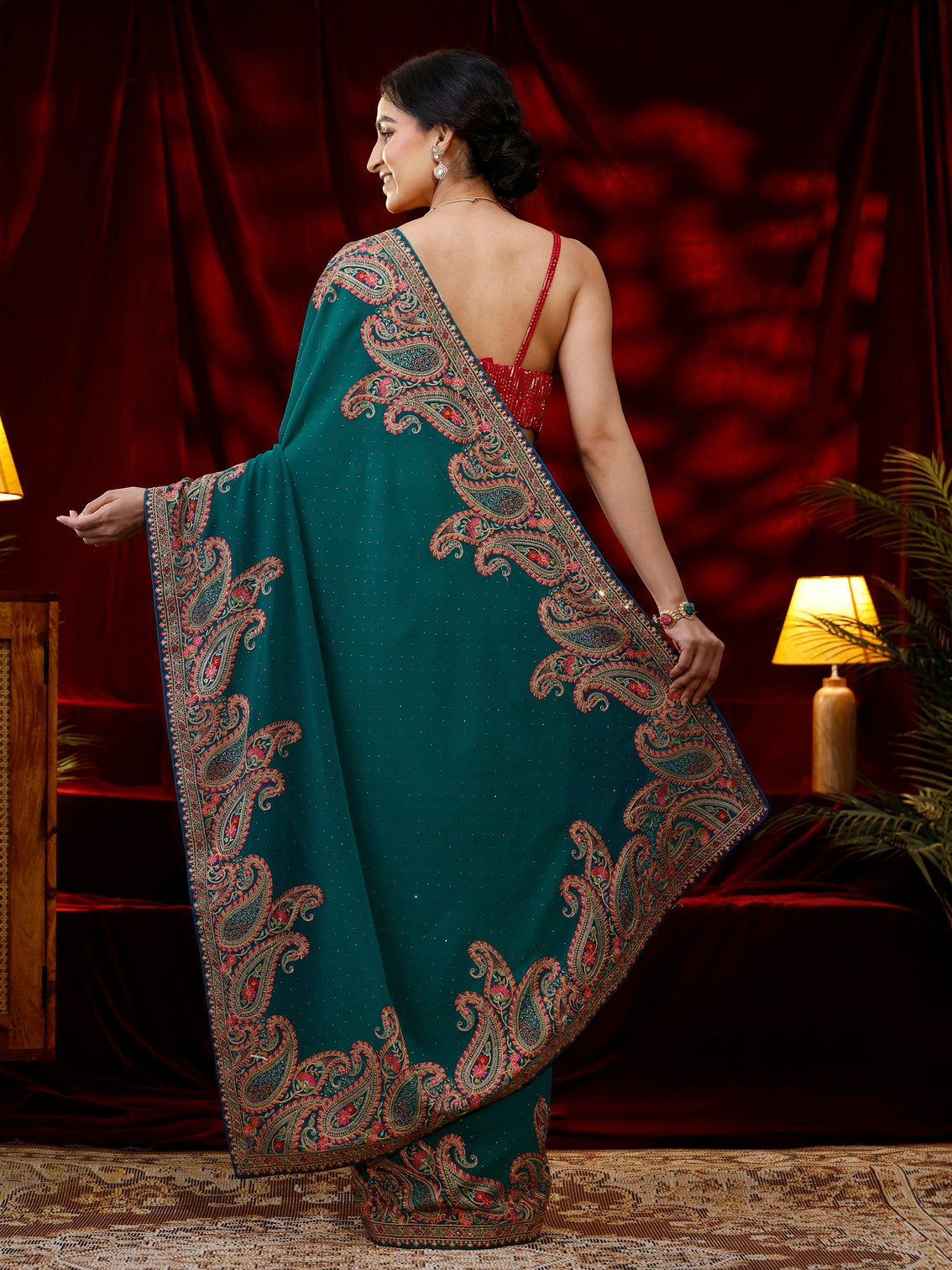 Mameraa Green Embellished Georgette Saree