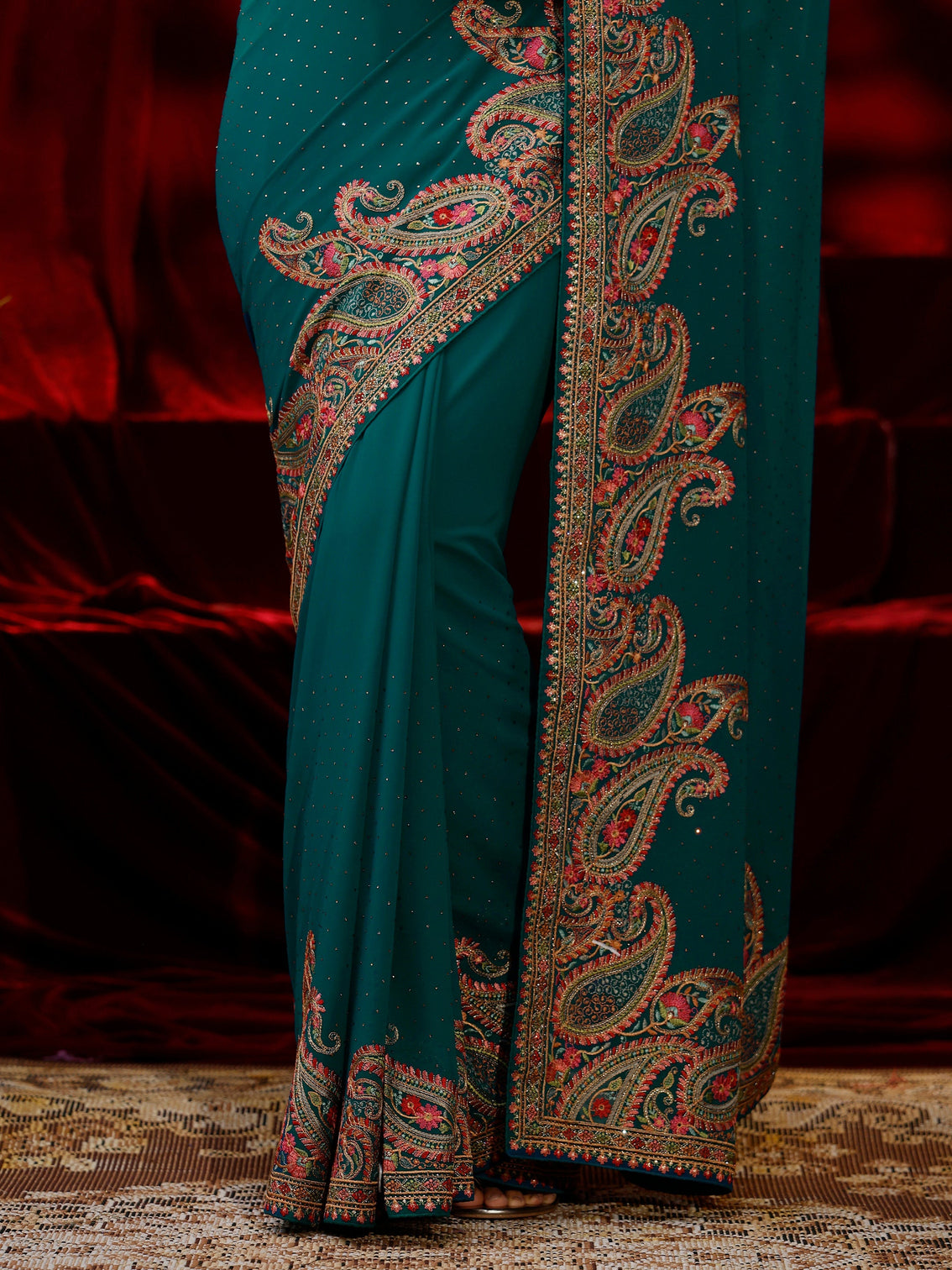 Mameraa Green Embellished Georgette Saree