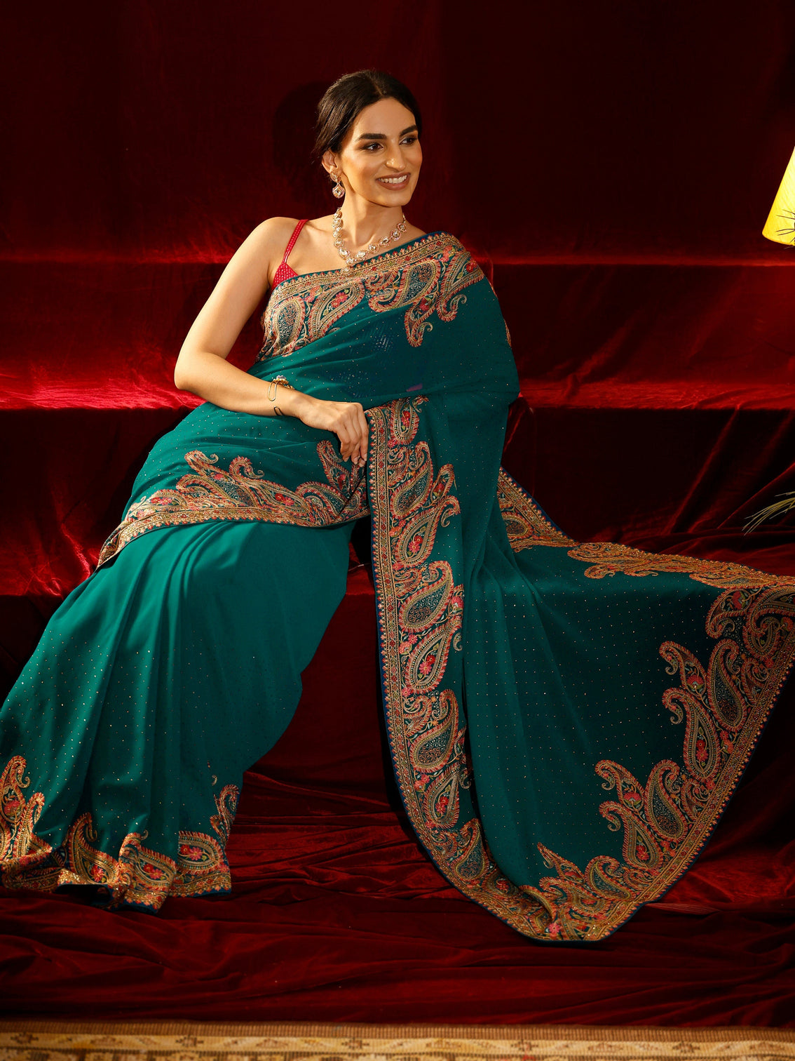 Mameraa Green Embellished Georgette Saree
