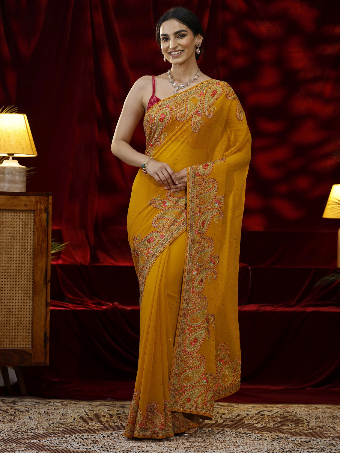 Mameraa Mustard Embellished Georgette Saree