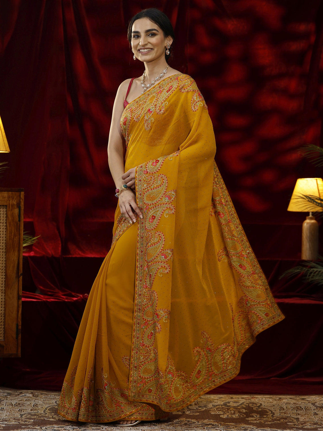 Mameraa Mustard Embellished Georgette Saree