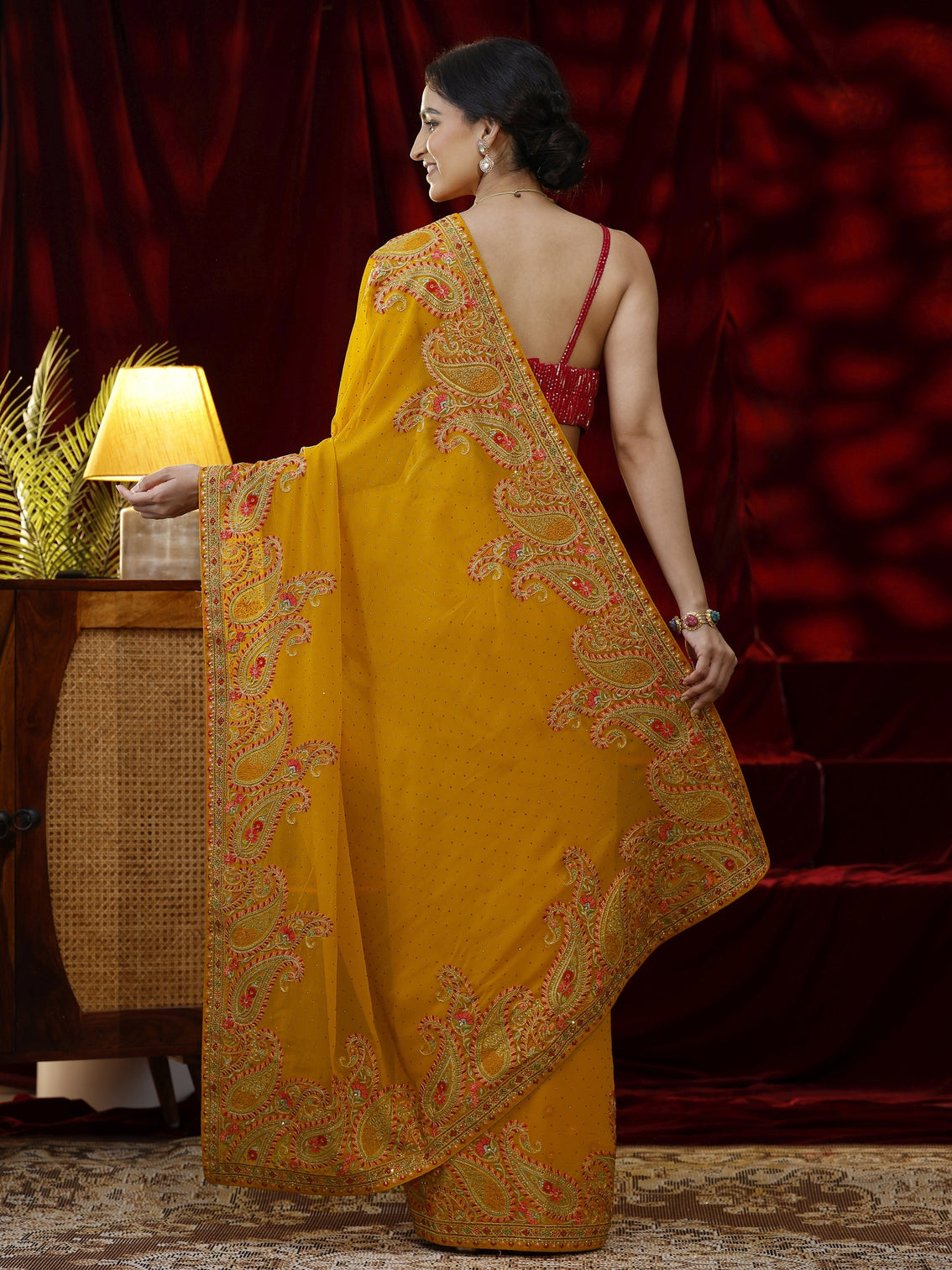 Mameraa Mustard Embellished Georgette Saree