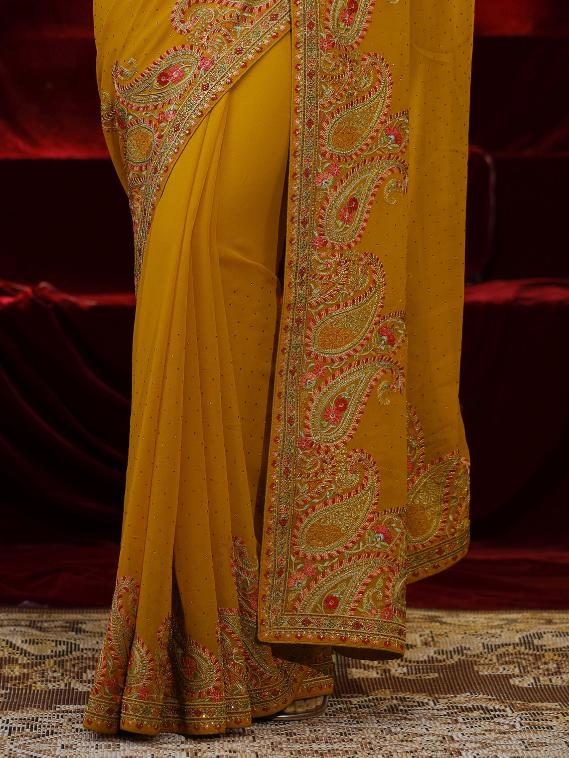 Mameraa Mustard Embellished Georgette Saree