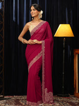 Libas Rose Red Georgette Saree