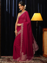 Libas Rose Red Georgette Saree