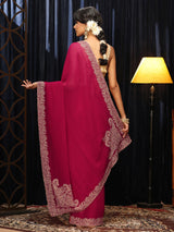 Libas Rose Red Georgette Saree
