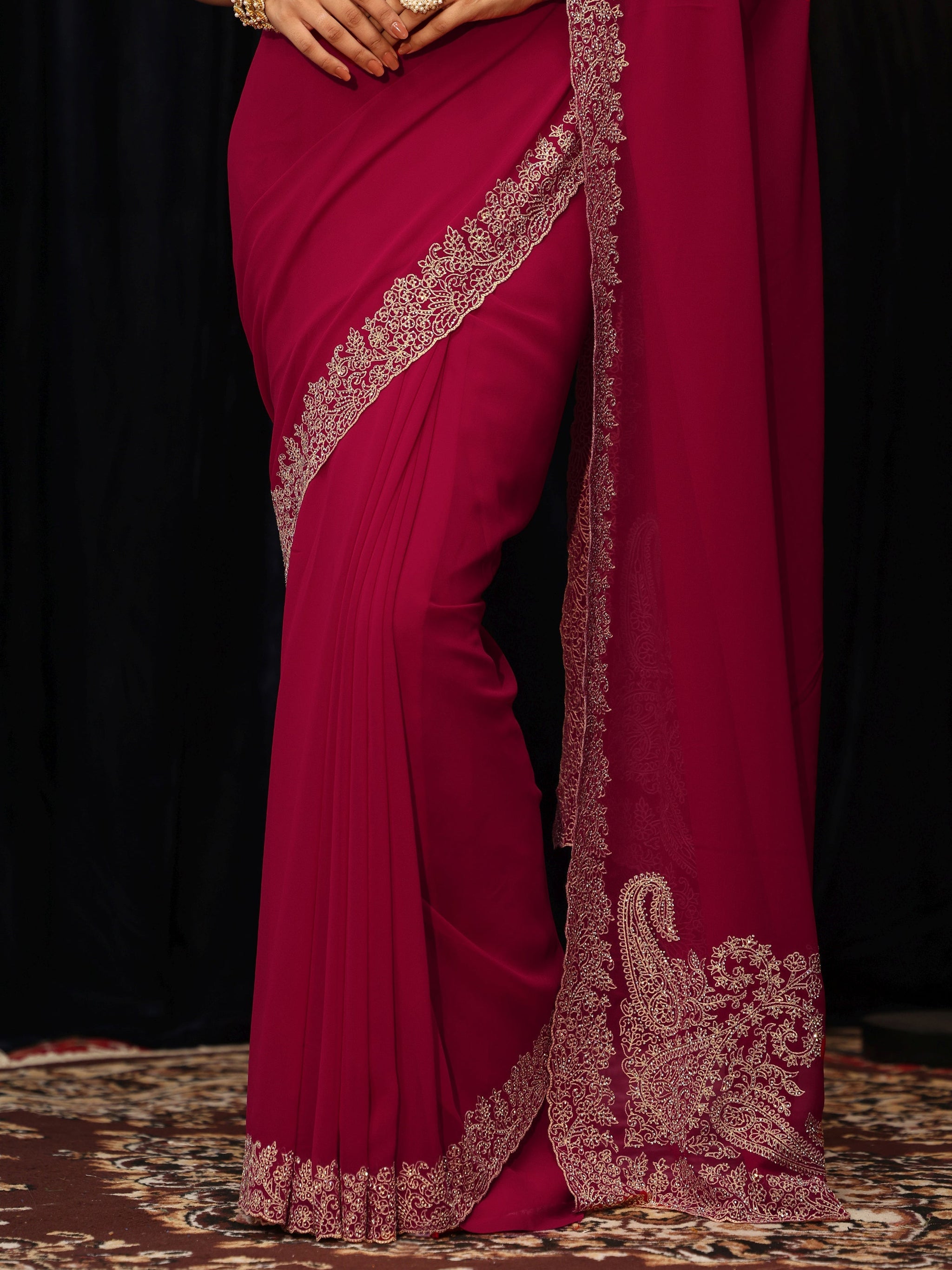 Libas Rose Red Georgette Saree