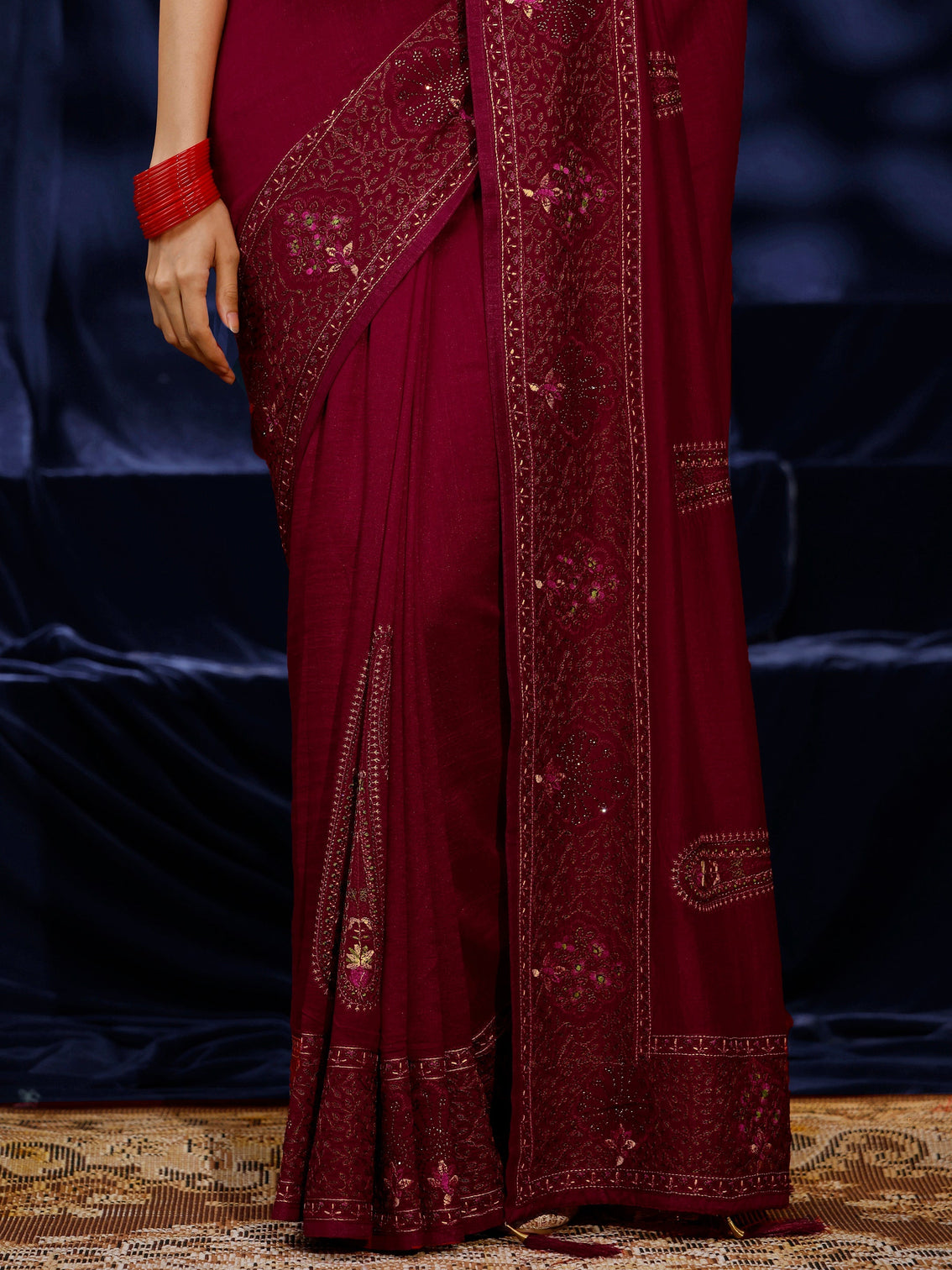 Mameraa Red Paisley Embroidered Silk blend Saree