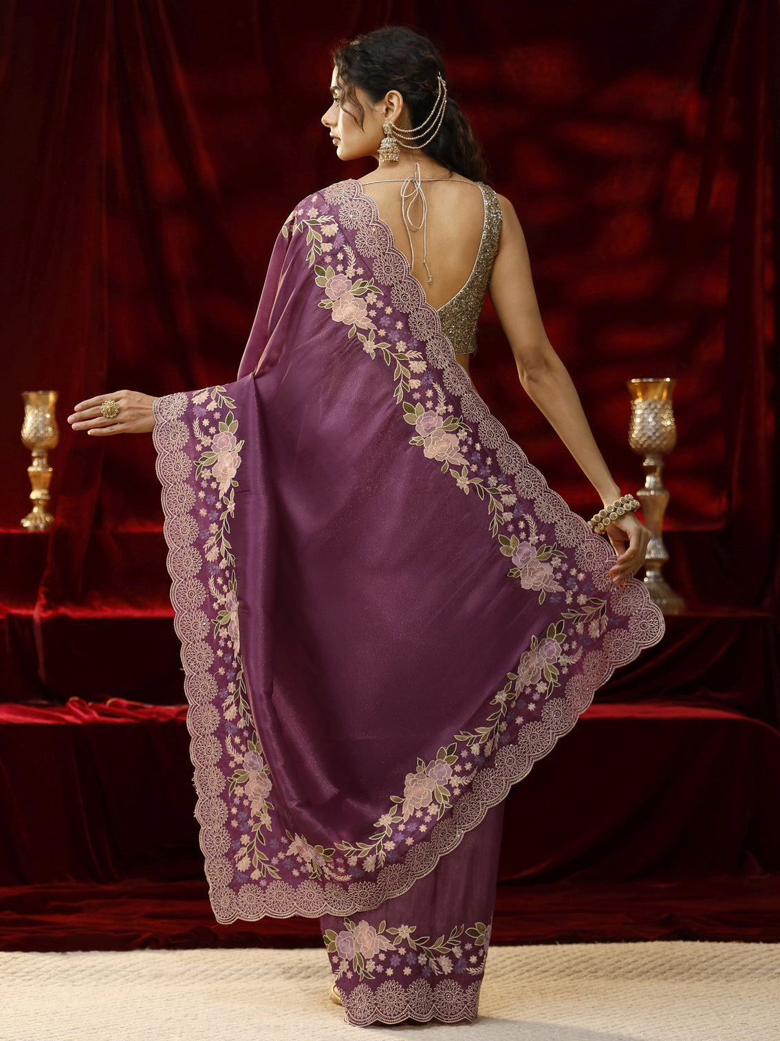 Mameraa Mauve Solid Silk Blend Saree