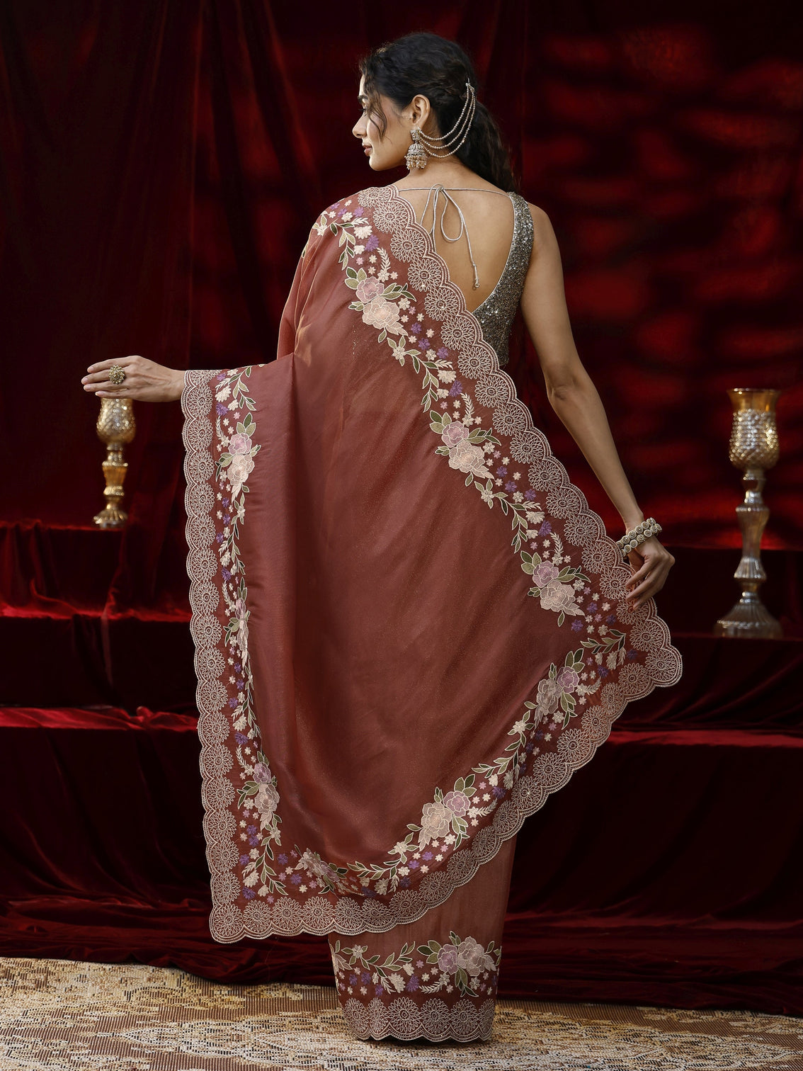 Mameraa Copper Solid Silk Blend Saree