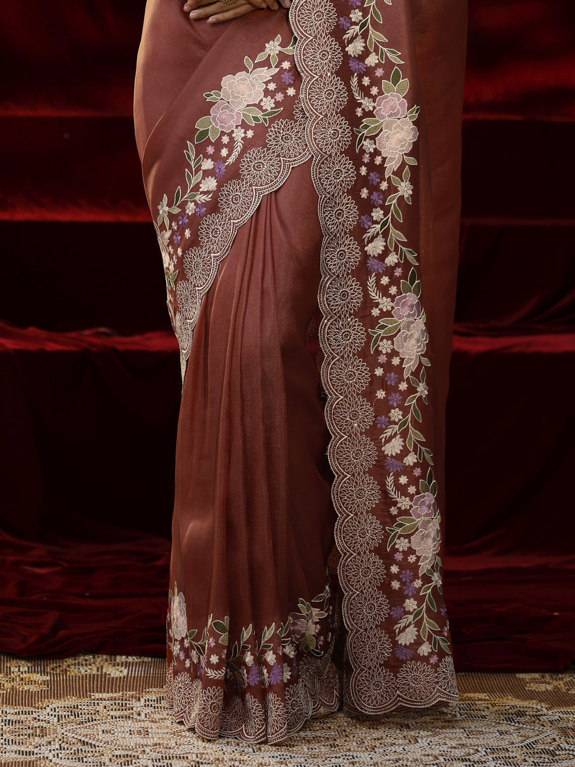 Mameraa Copper Solid Silk Blend Saree
