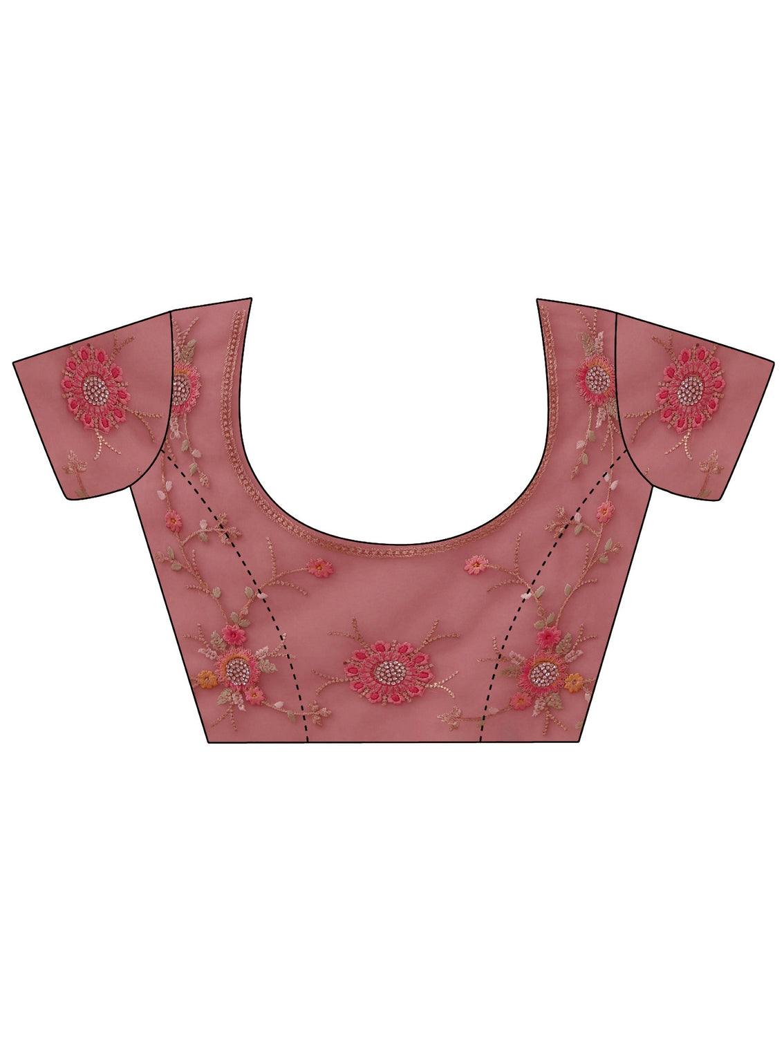 Mameraa Art Peach Pink Floral Embellished Net Saree
