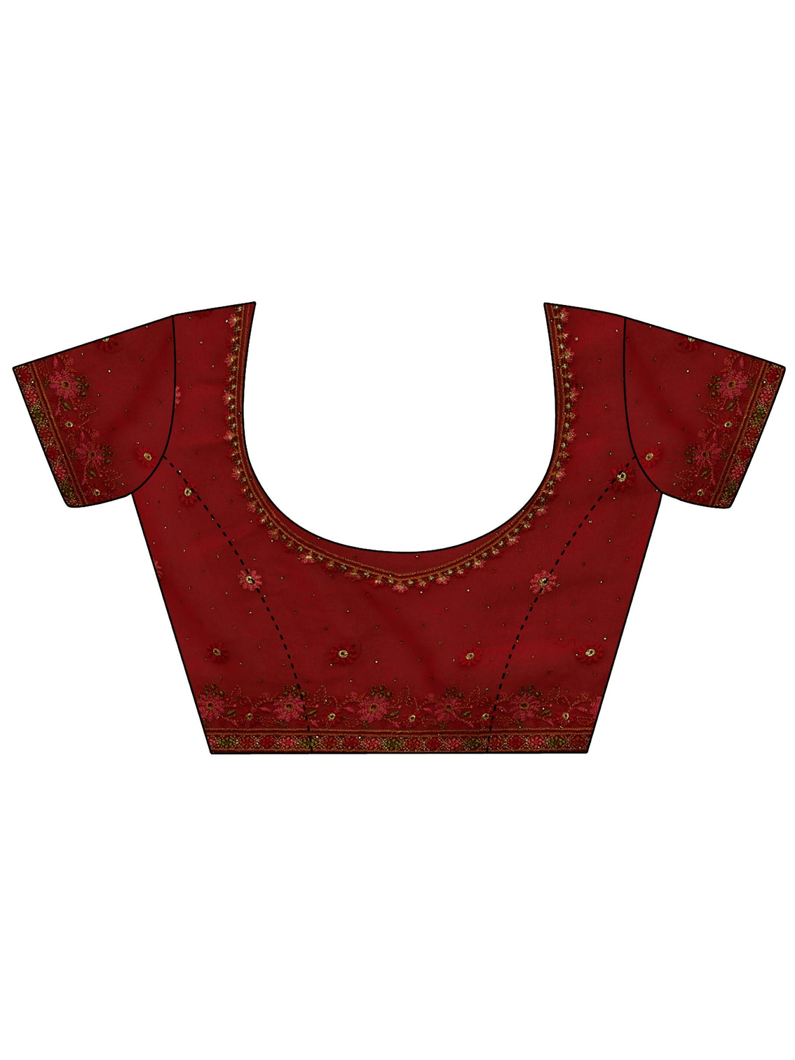 Mameraa Art Crimson Red Paisley Embroidered Georgette Saree