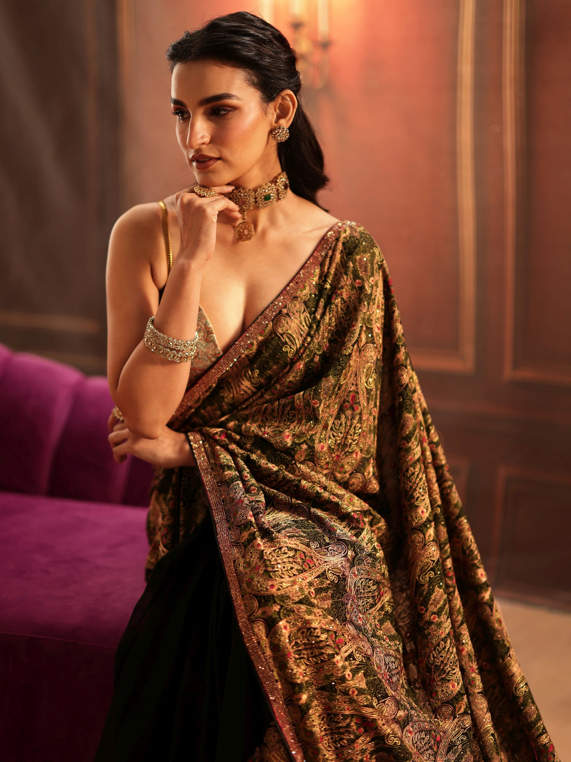 Mameraa Art Black Paisley Embellished Georgette Saree