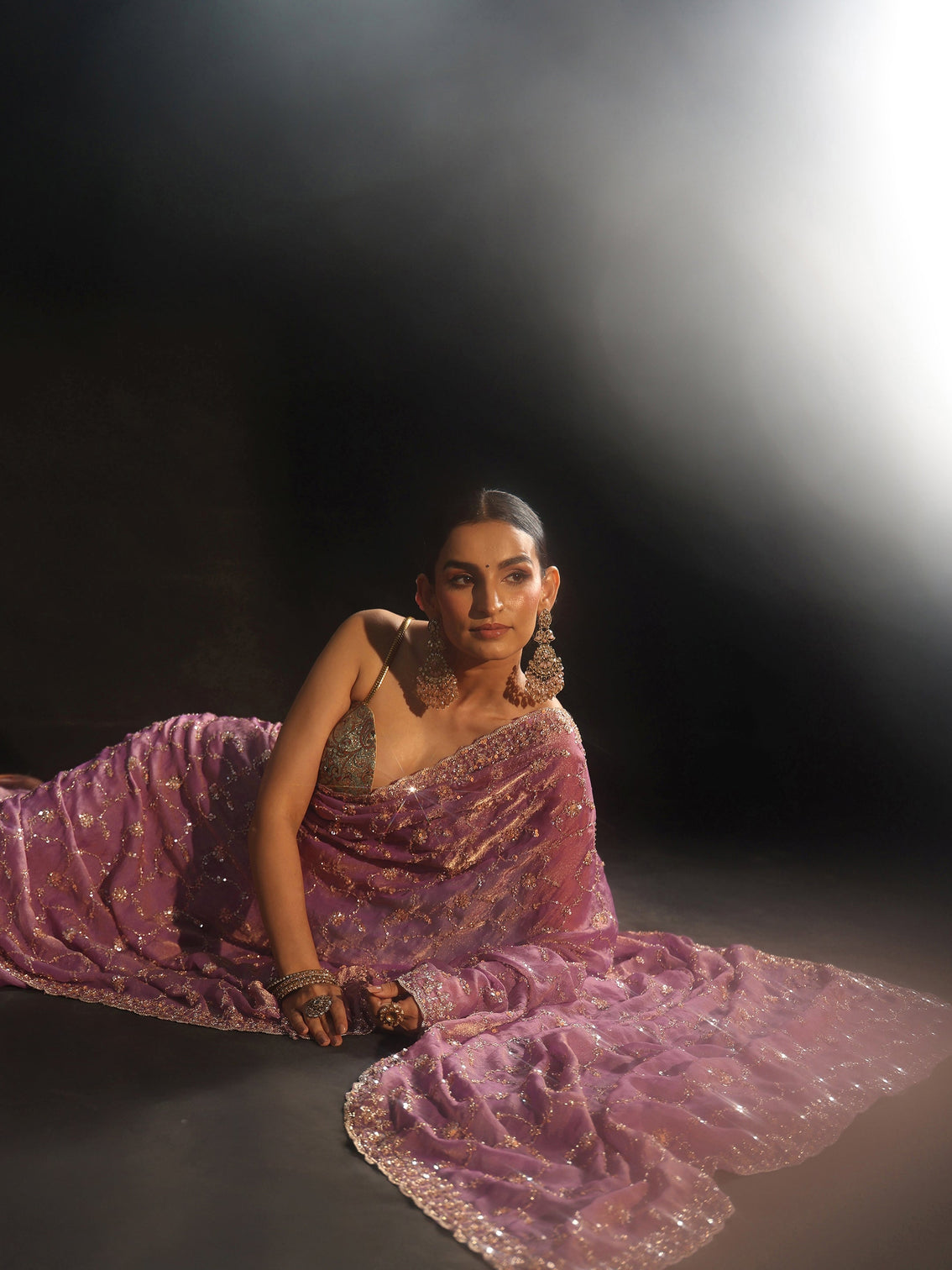 Mameraa Art Dusty Lavender Sequins Embellished Tissue Saree