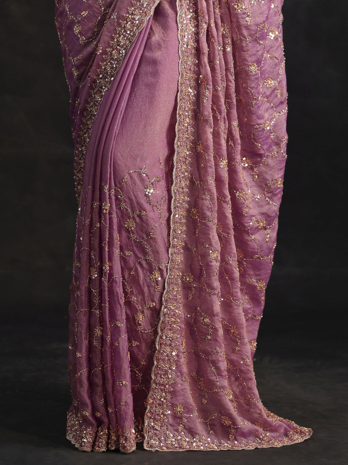 Mameraa Art Dusty Lavender Sequins Embellished Tissue Saree