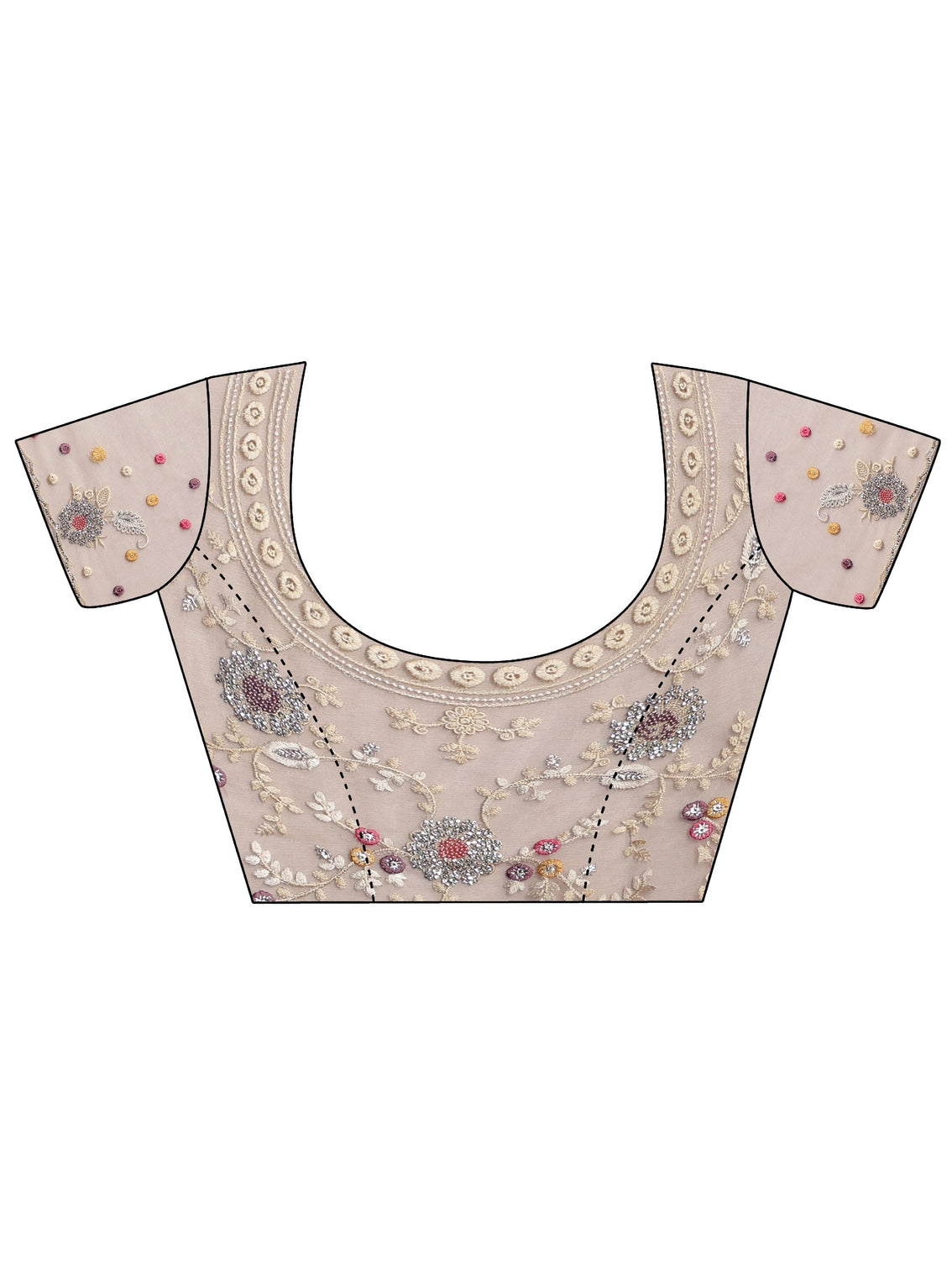 Mameraa Art Cream Floral Embroidered Net Saree