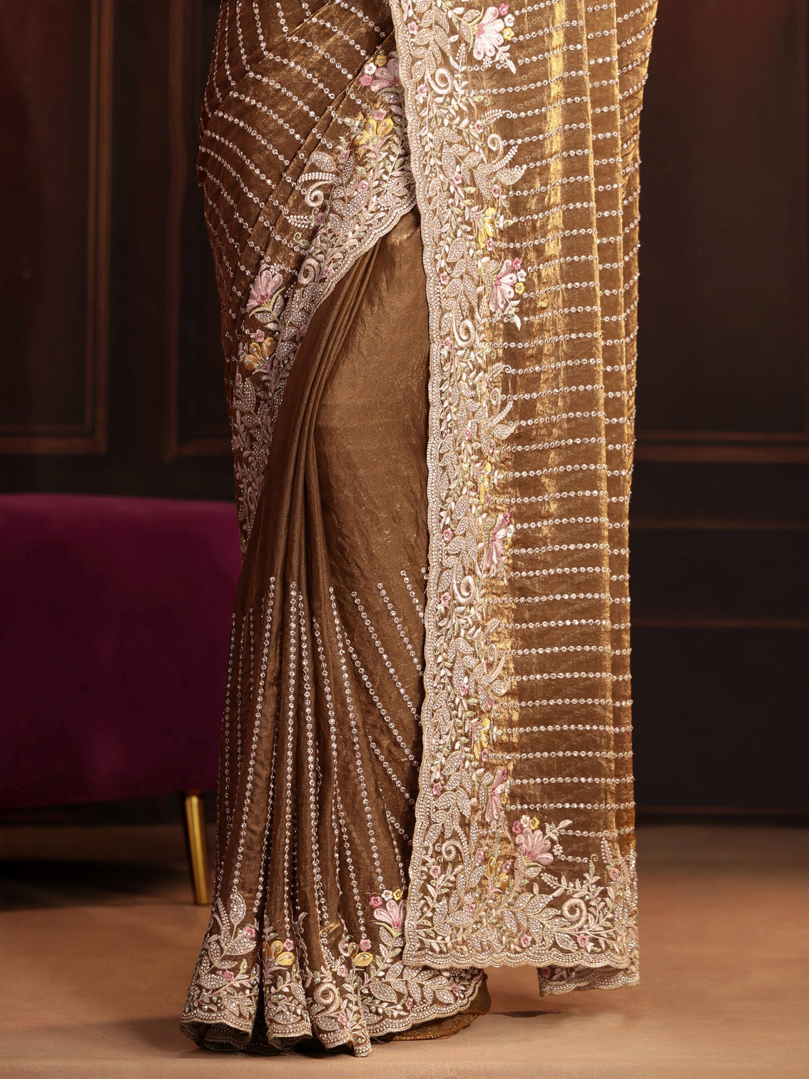 Mameraa Art Henna Green Embellished Tissue Saree