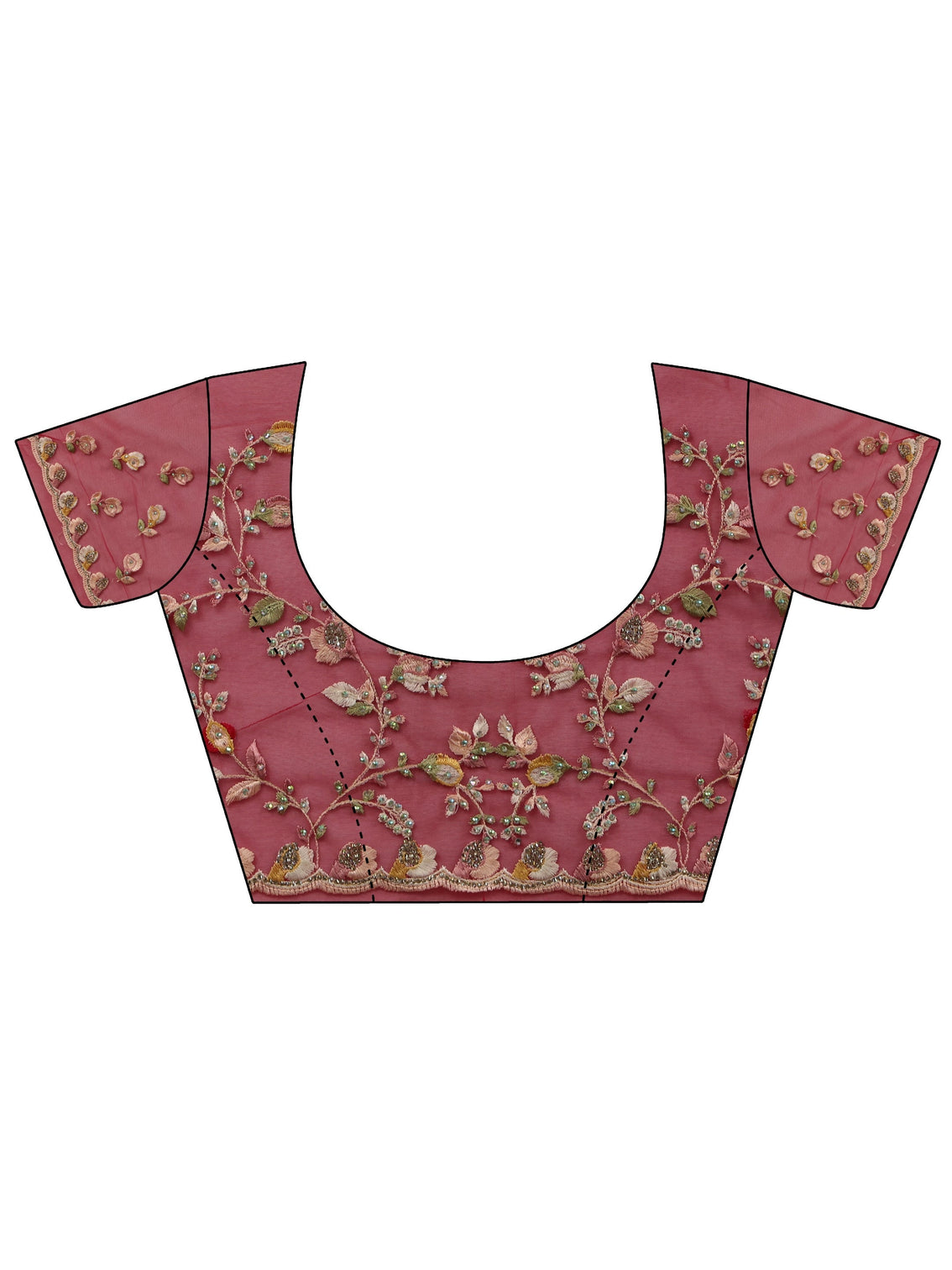 Mameraa Art Rani Pink Floral Embroidered Net Saree