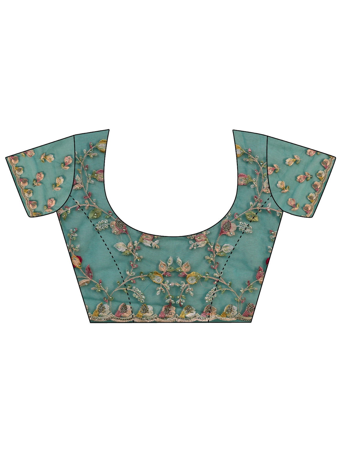 Mameraa Art Sea Green Floral Embroidered Net Saree