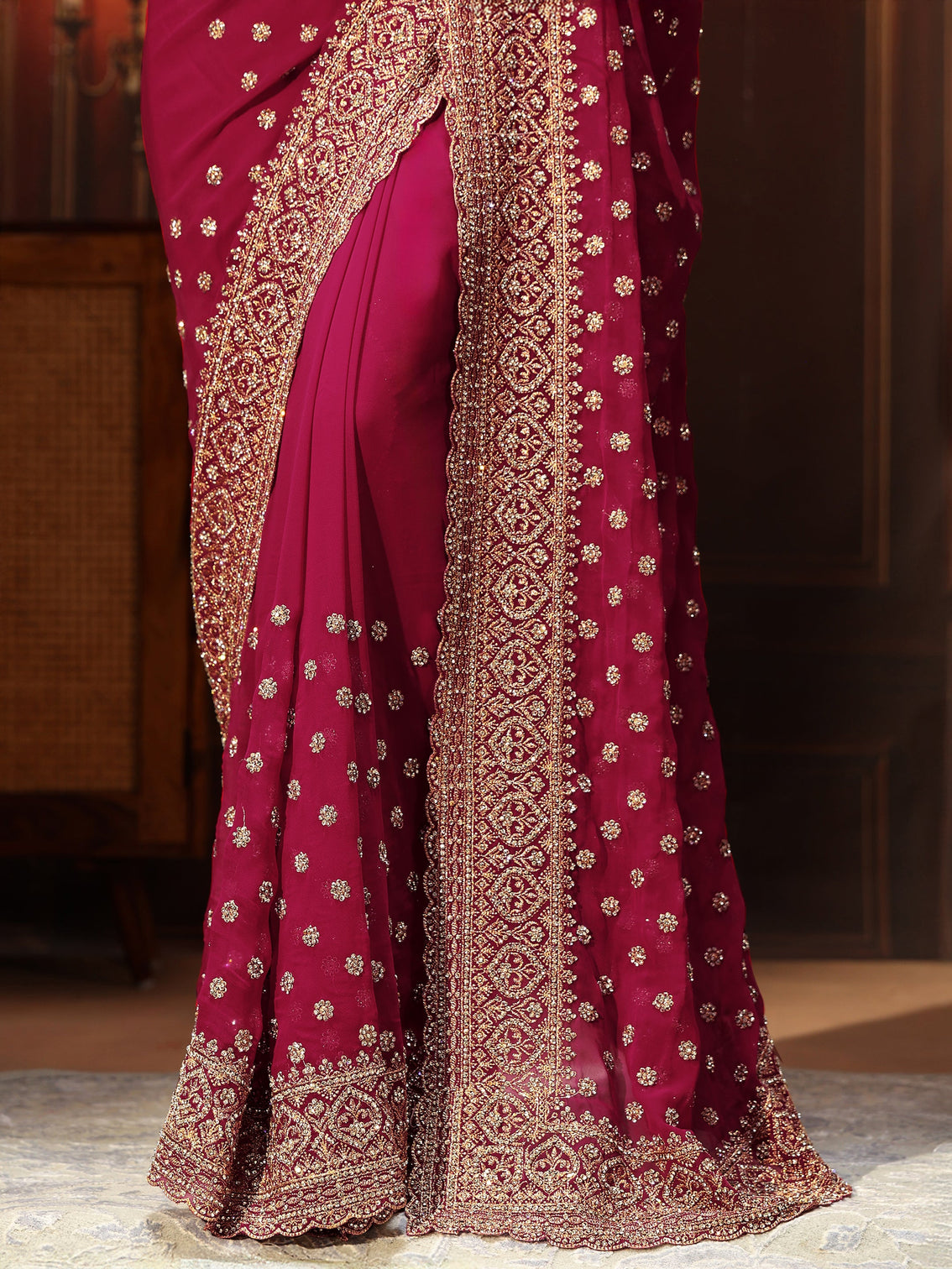 Mameraa Art Magenta Pink Embellished Georgette Saree