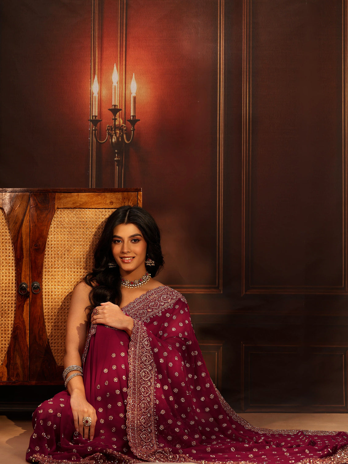 Mameraa Art Magenta Pink Embellished Georgette Saree