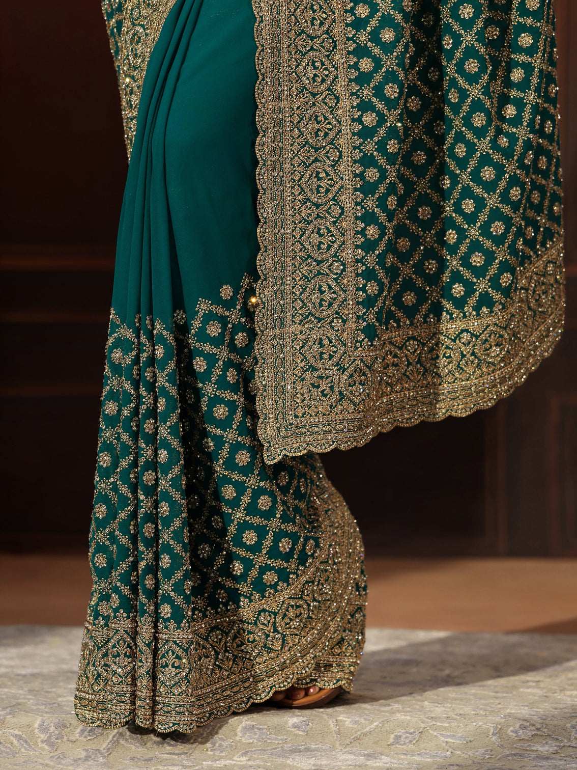Mameraa Art Teal Green Embellished Georgette Saree