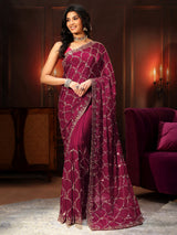Libas Art Plum Purple Embellished Tissue Saree