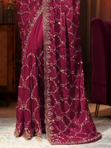 Libas Art Plum Purple Embellished Tissue Saree