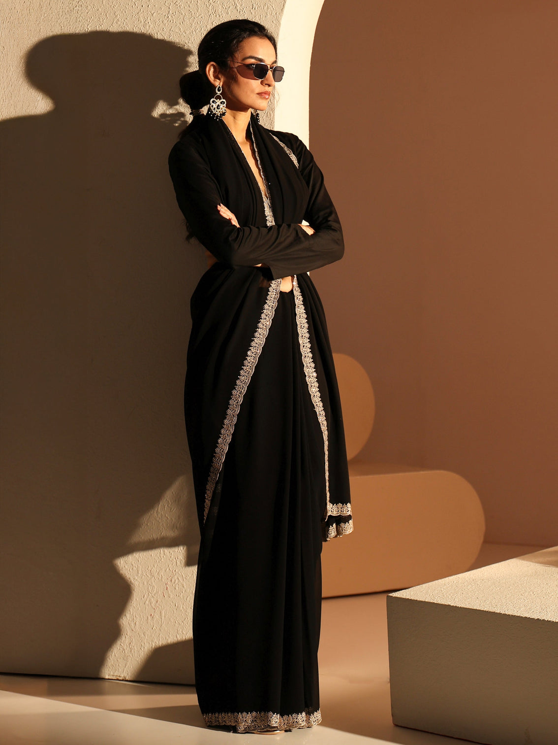Mameraa Black Georgette Saree with Embroidered Border
