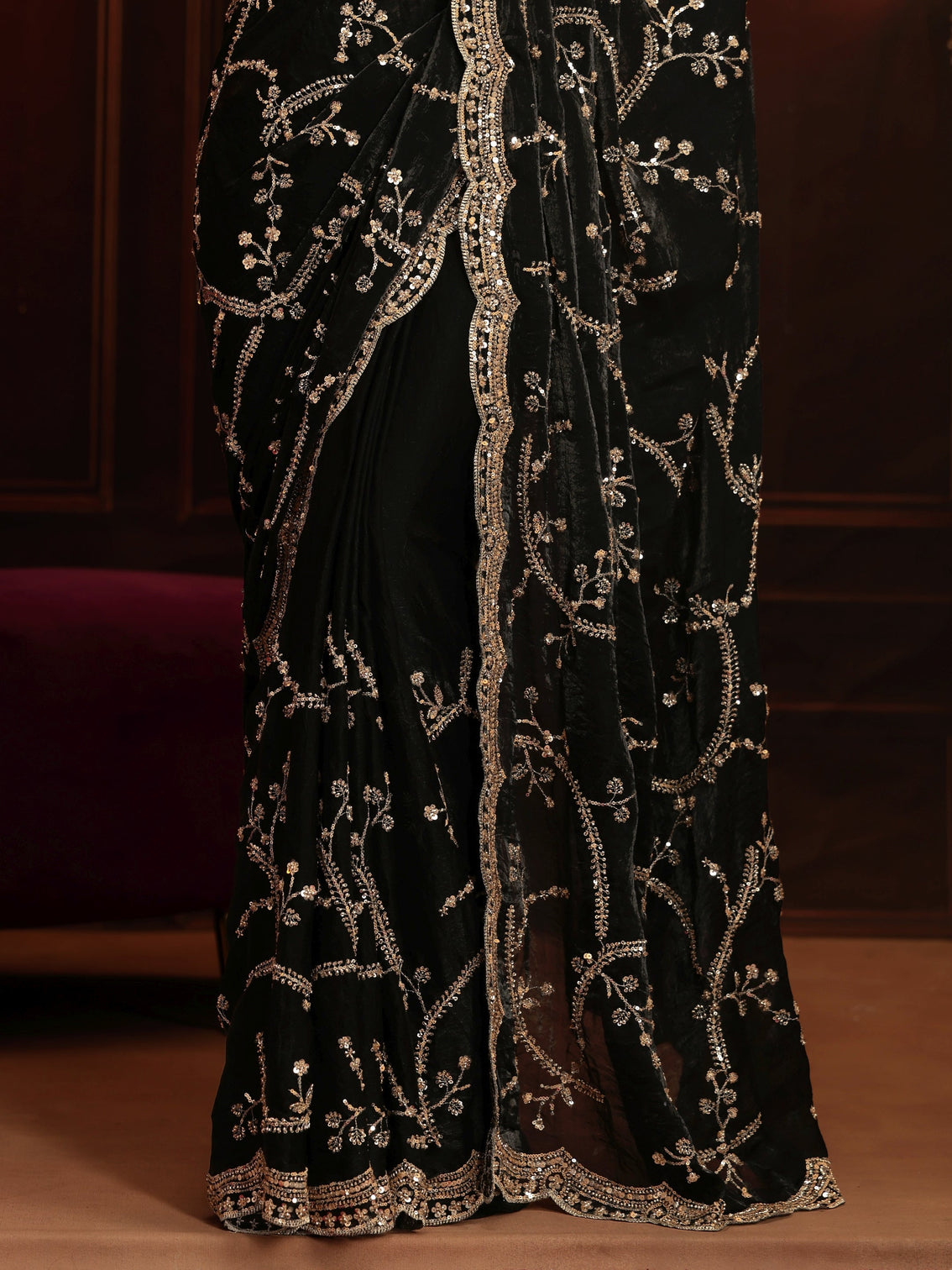Mameraa Art Black Embellished Tissue Saree