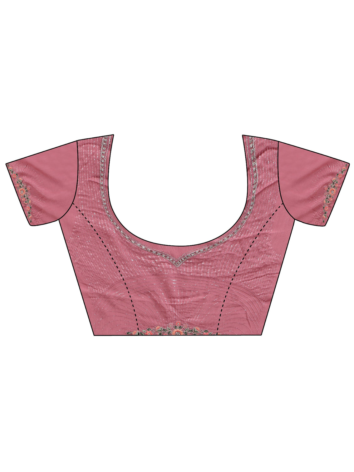 Mameraa Dusty Rose Pink Sequin Embellished Chiffon Saree with Floral Border
