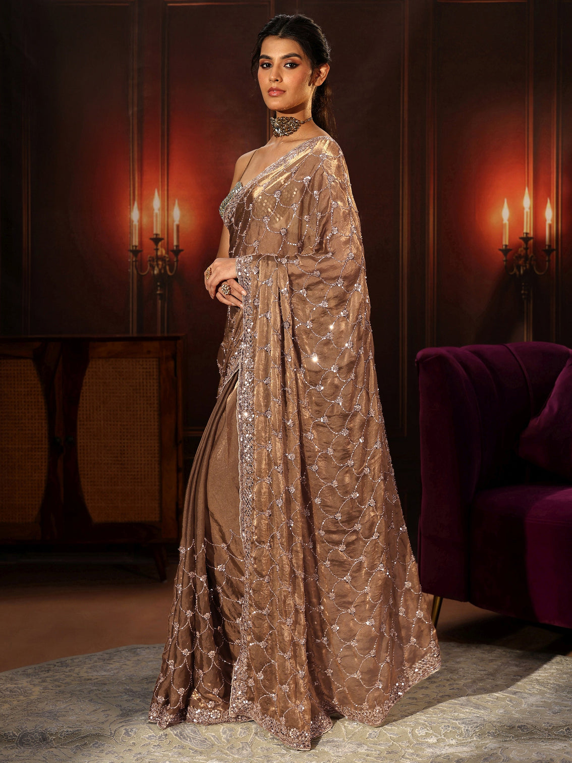 Mameraa Art Green Embellished Tissue Saree
