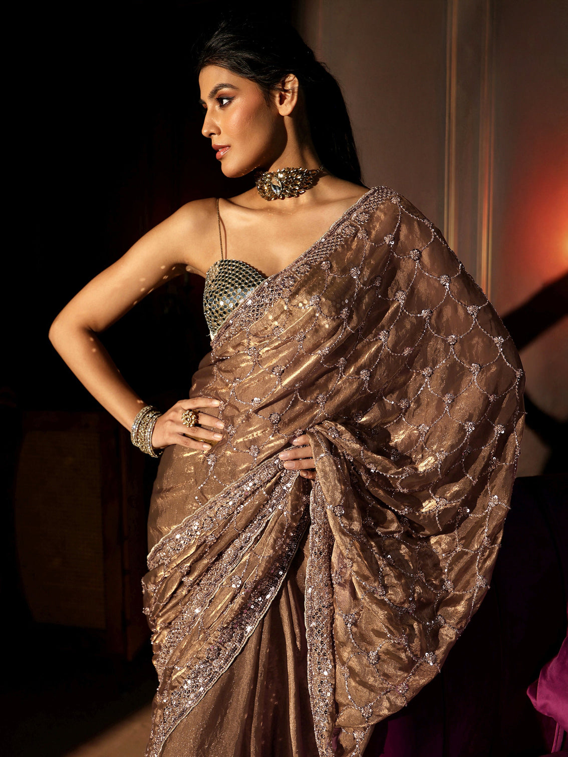 Mameraa Art Green Embellished Tissue Saree