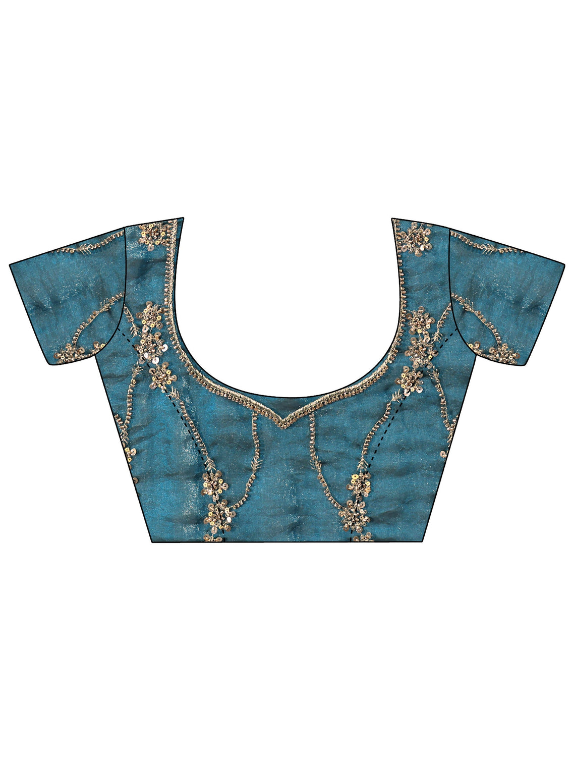 Mameraa Art Teal Blue Embellished Tissue Saree
