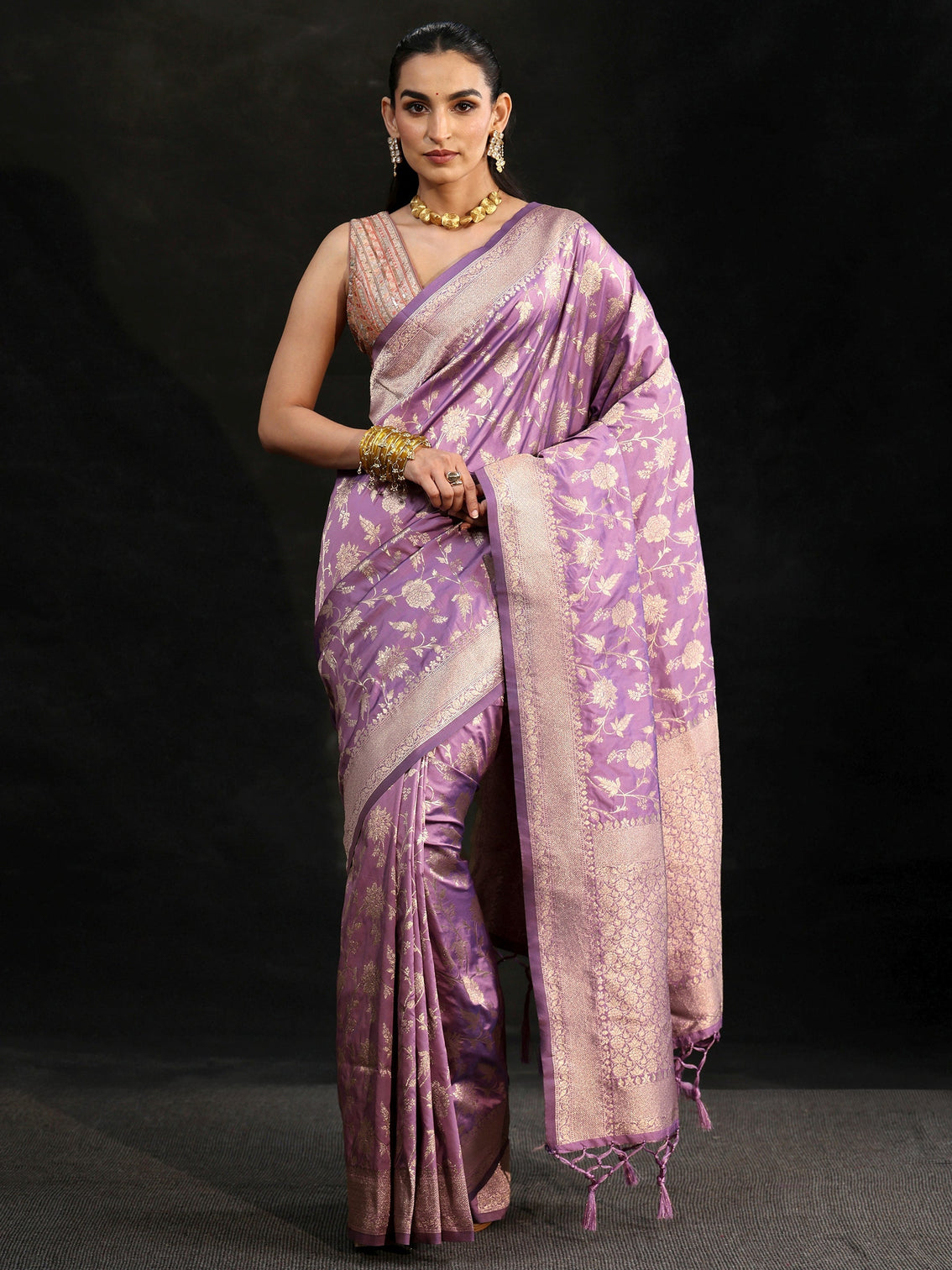 Mameraa Lavender Banarasi Silk Blend Saree