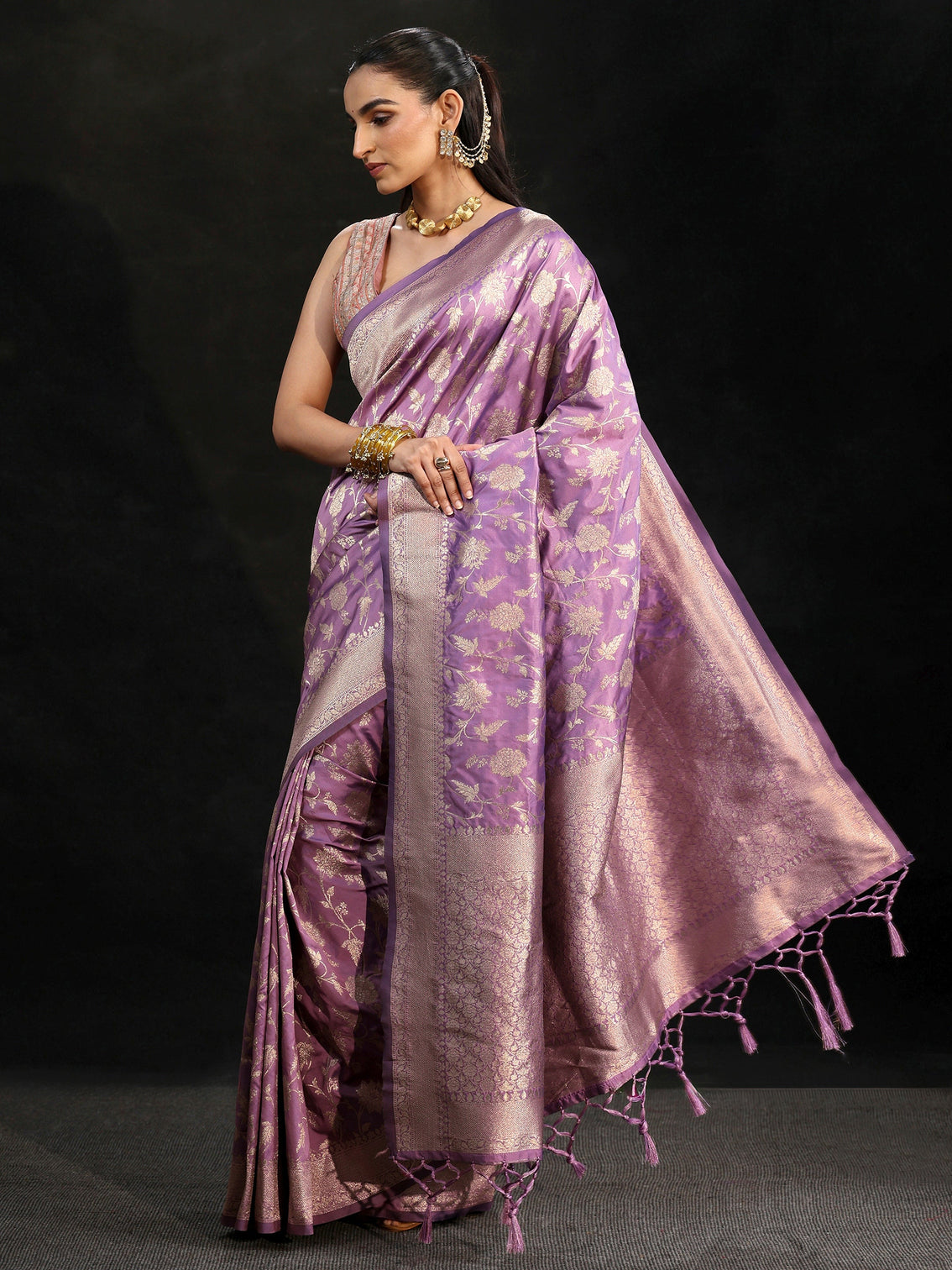 Mameraa Lavender Banarasi Silk Blend Saree