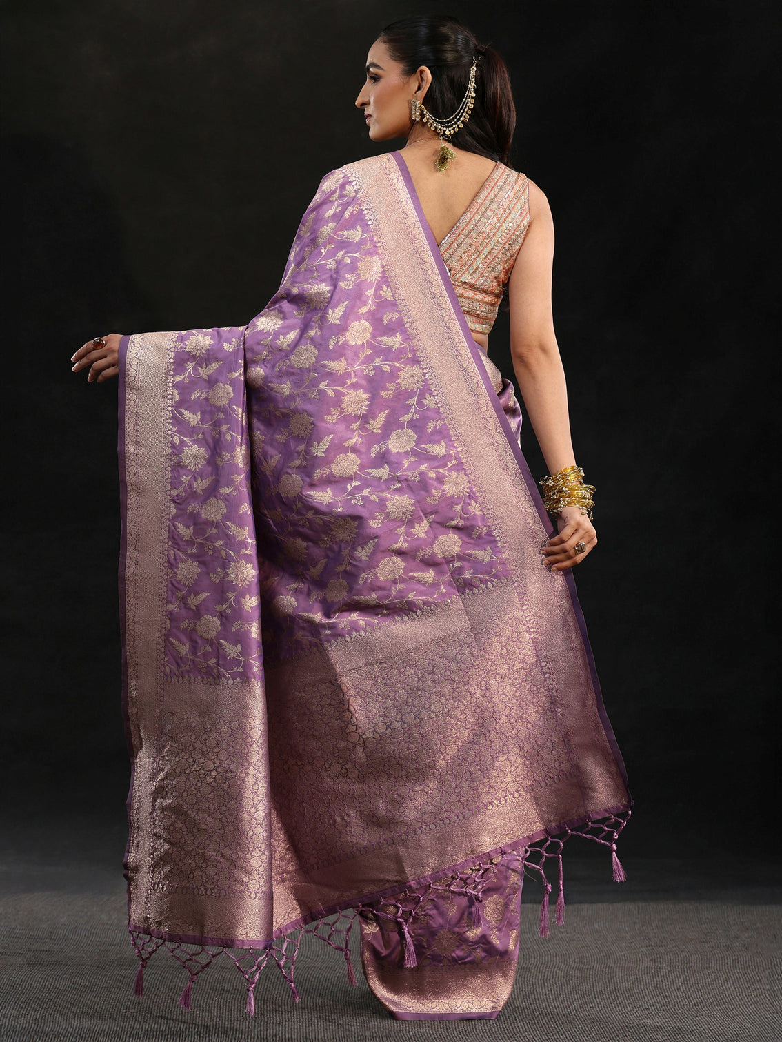 Mameraa Lavender Banarasi Silk Blend Saree