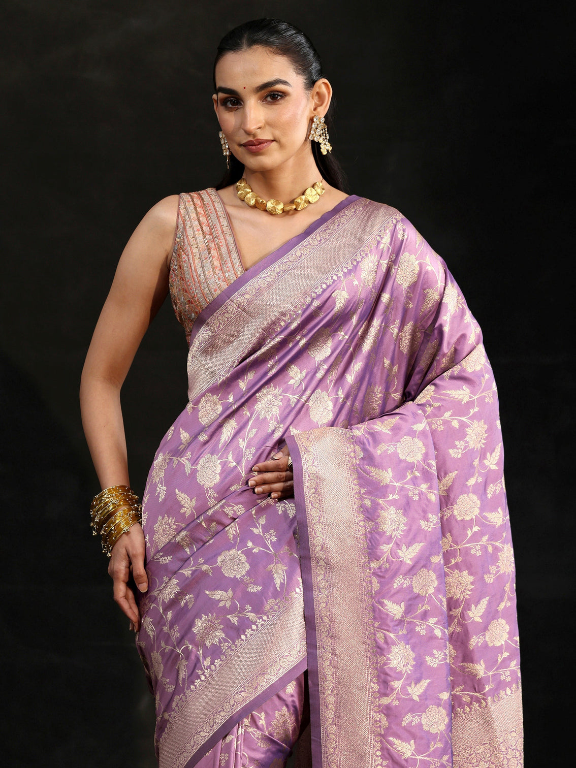 Mameraa Lavender Banarasi Silk Blend Saree