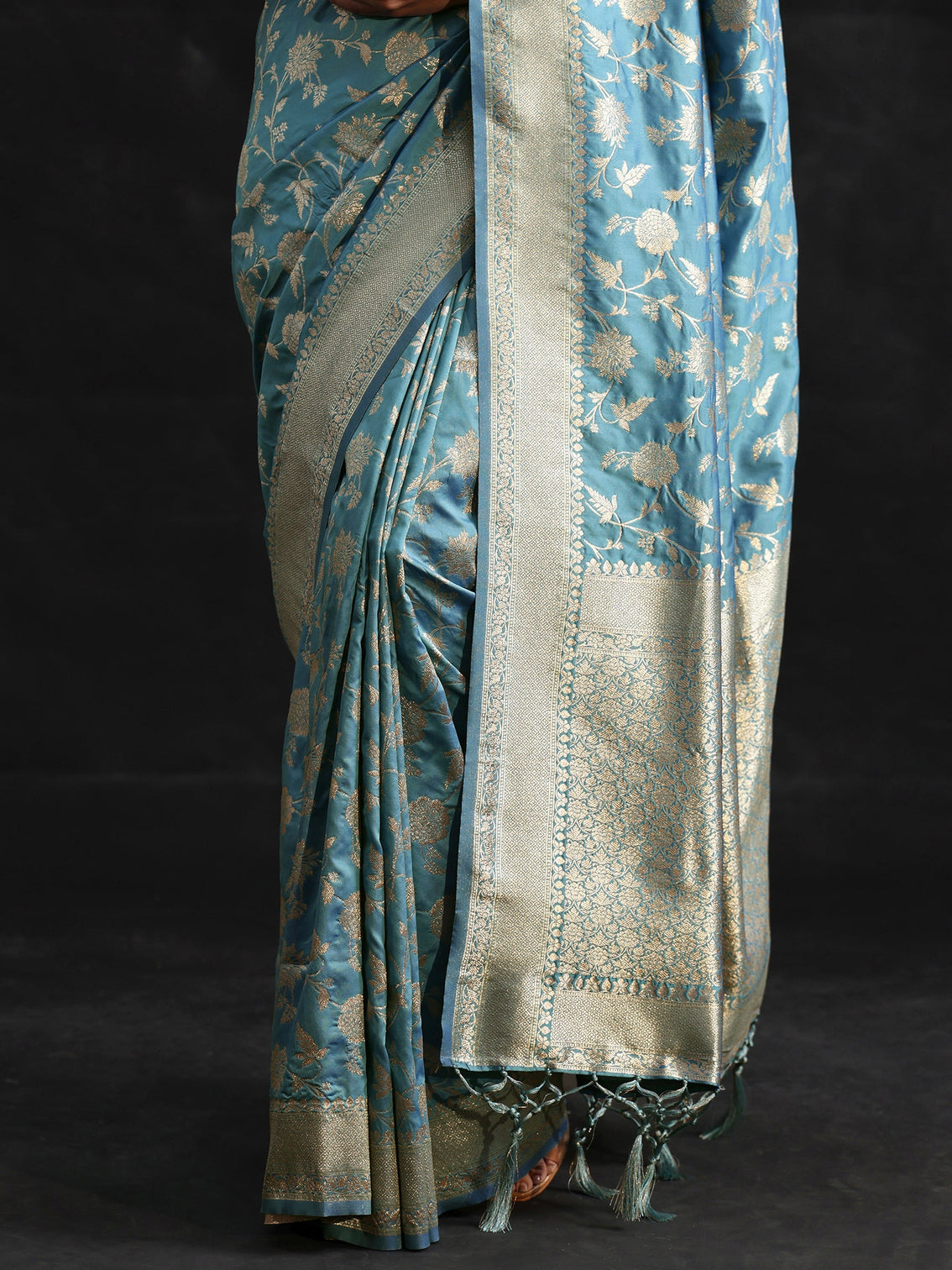 Mameraa Dusty Sky Blue Banarasi Silk Blend Saree