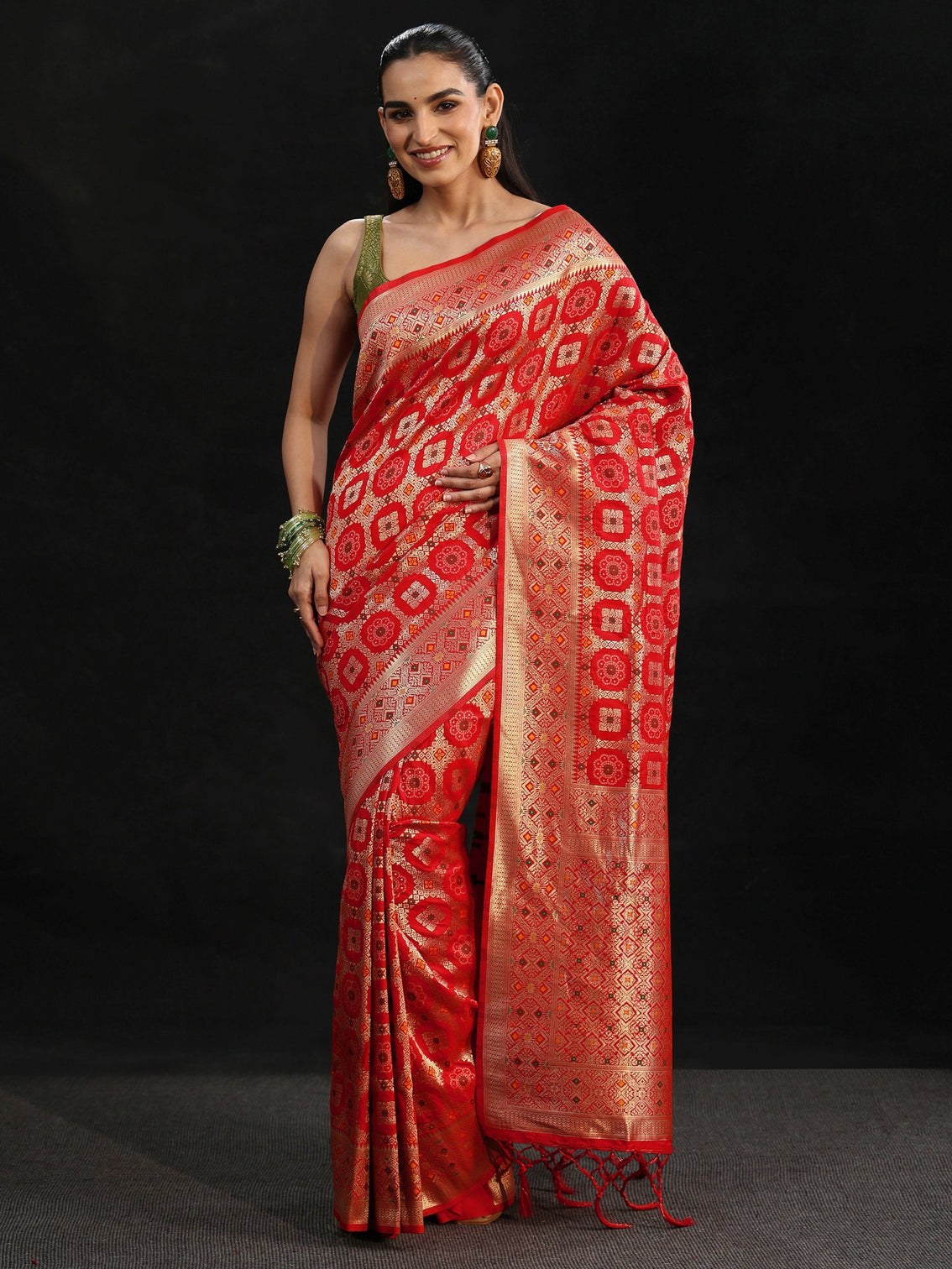 Mameraa Vermilion Red Banarasi Silk Blend Saree