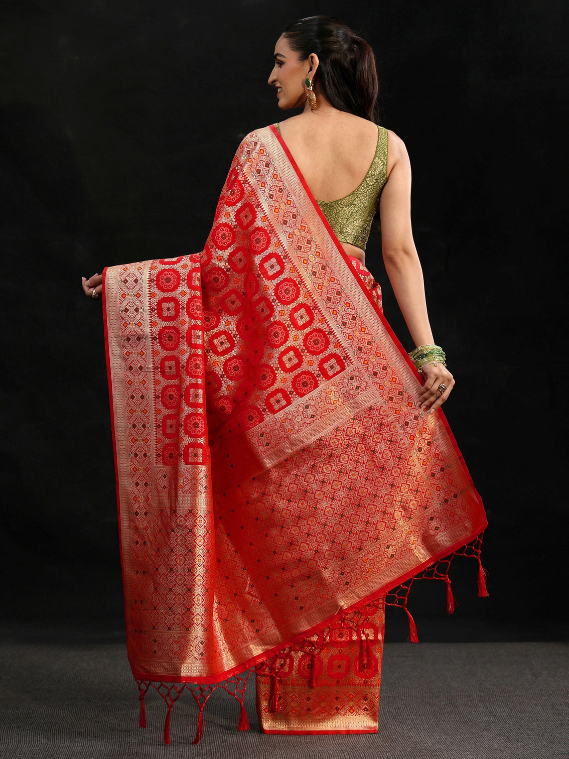 Mameraa Vermilion Red Banarasi Silk Blend Saree