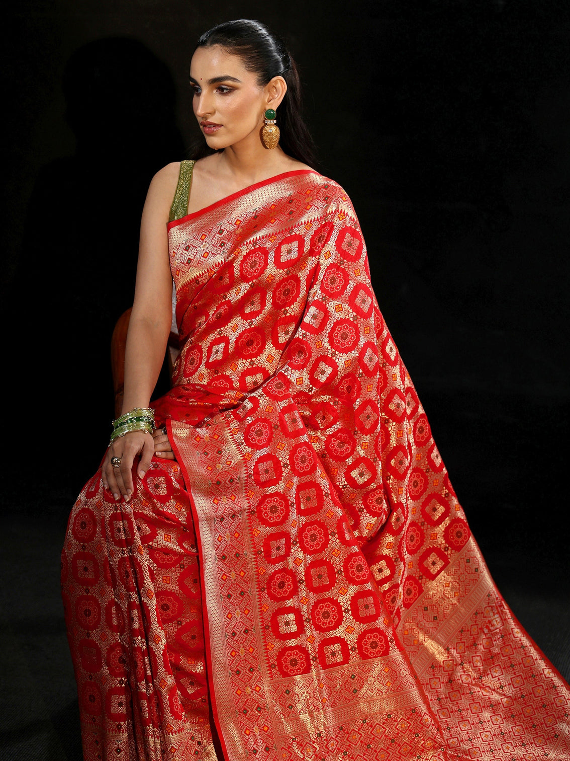 Mameraa Vermilion Red Banarasi Silk Blend Saree