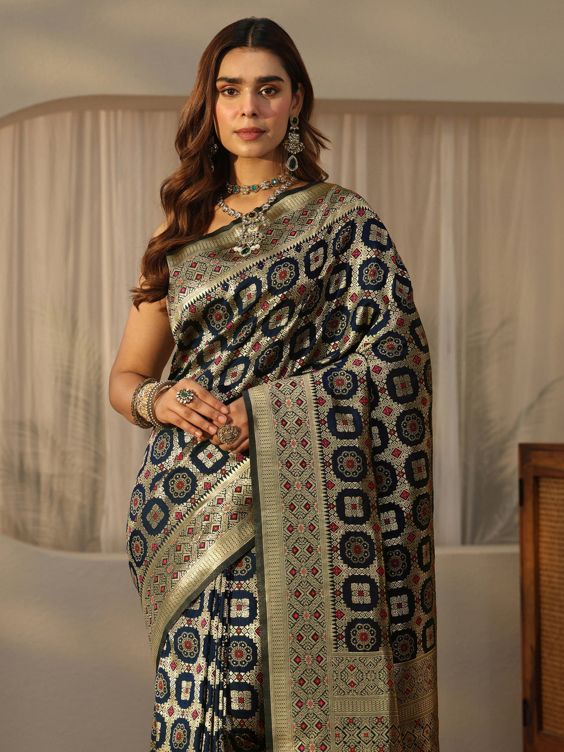 Mameraa Navy Banarasi Silk Blend Saree